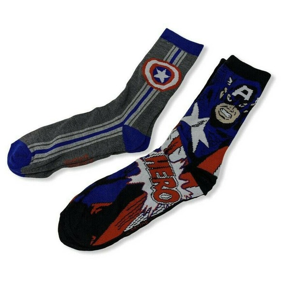Captain America Men's Marvel Comics 2 Pack Crew Socks (Shoe Size 6-12) - Picture 1 of 4